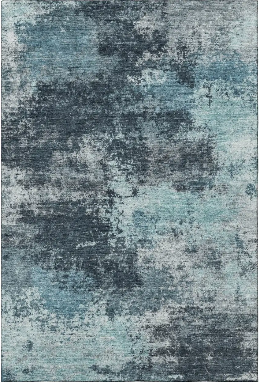 Teal And Aqua Abstract Washable Area Rug With UV Protection Photo 4