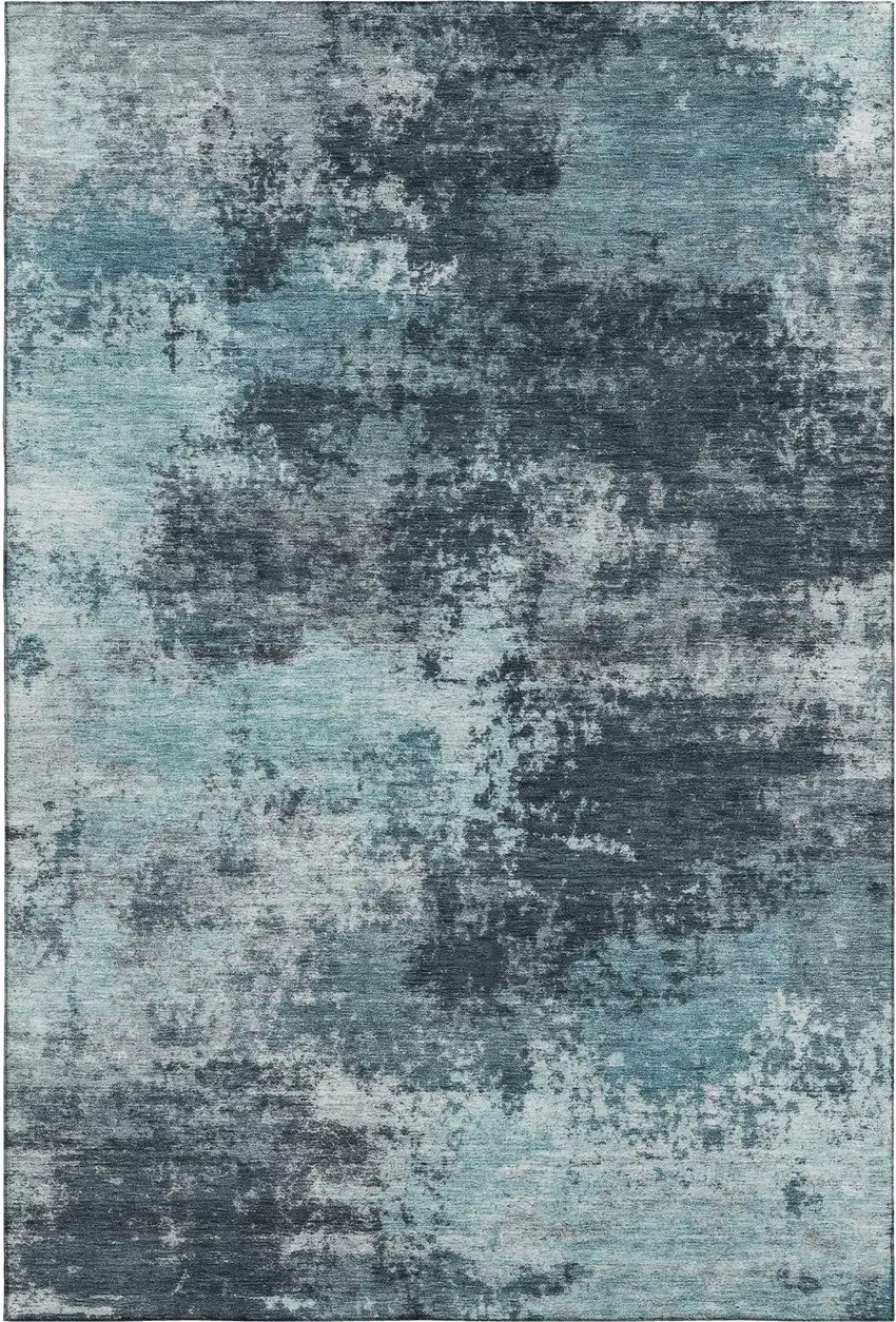Teal And Aqua Abstract Washable Area Rug With UV Protection Photo 1