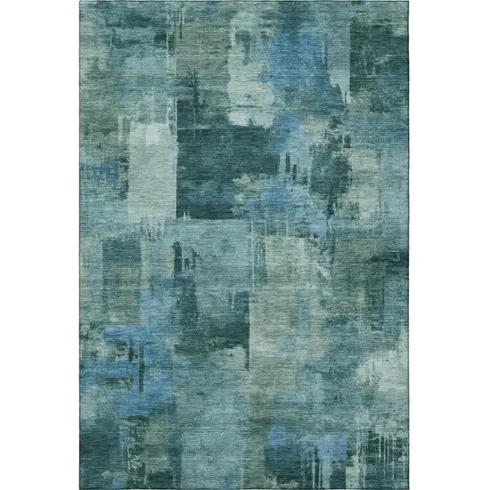 Teal And Aqua Abstract Washable Area Rug With UV Protection Photo 4