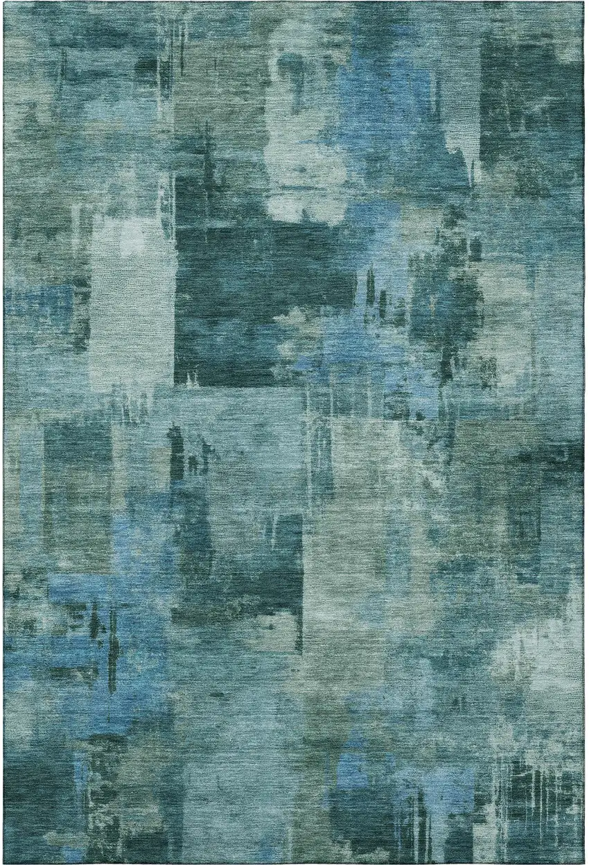 Teal And Aqua Abstract Washable Area Rug With UV Protection Photo 4