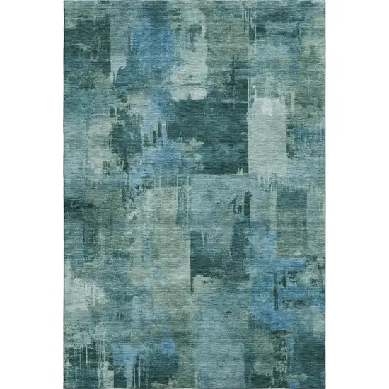 Teal And Aqua Abstract Washable Area Rug With UV Protection Photo 2