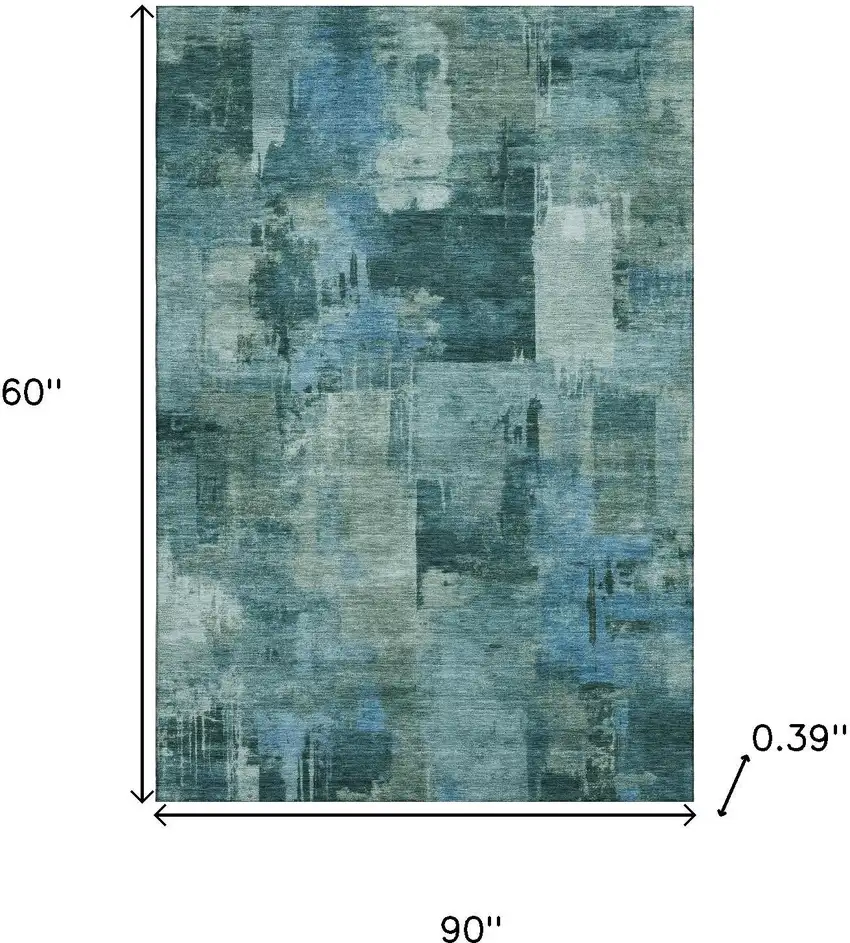 Teal And Aqua Abstract Washable Area Rug With UV Protection Photo 9