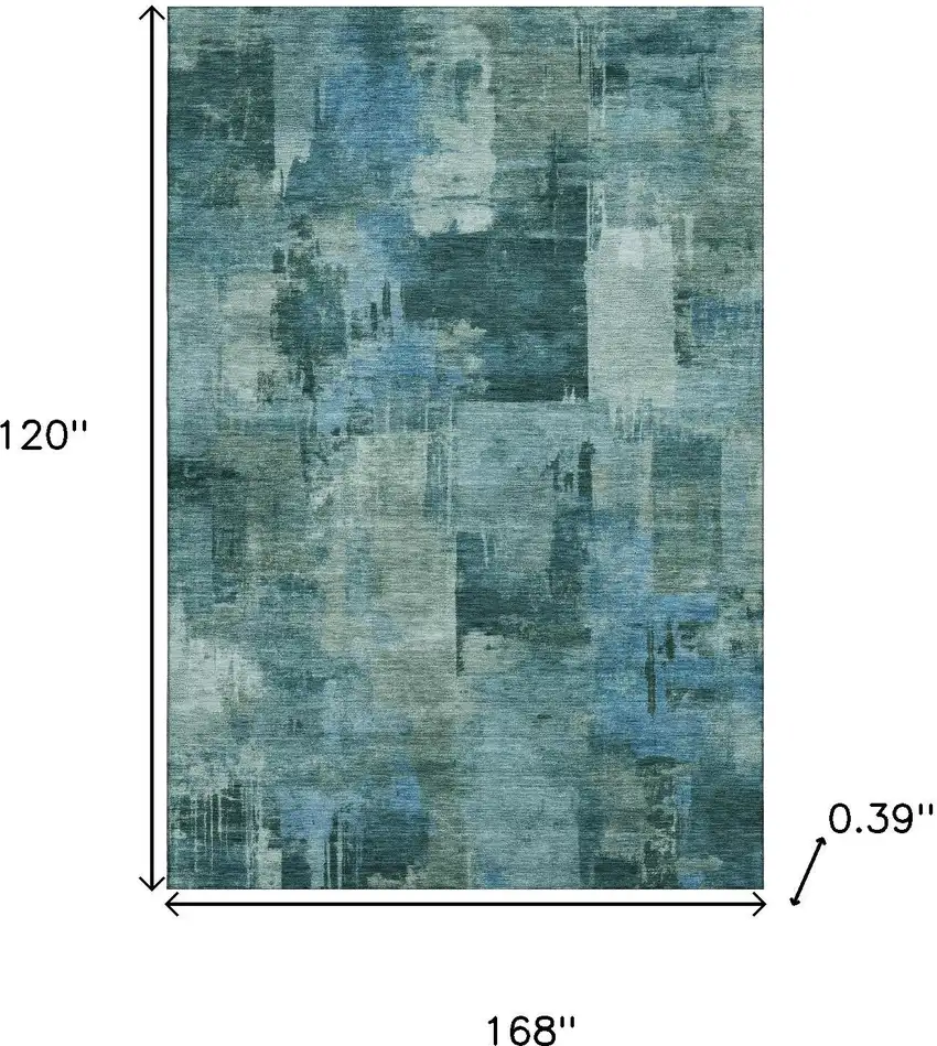 Teal And Aqua Abstract Washable Area Rug With UV Protection Photo 9