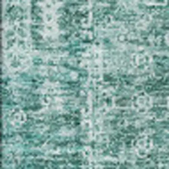 Teal And Aqua Floral Washable Area Rug With UV Protection Photo 3