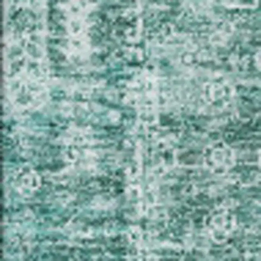 Teal And Aqua Floral Washable Area Rug With UV Protection Photo 3