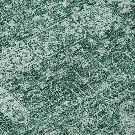 Teal And Aqua Floral Washable Area Rug With UV Protection Photo 9