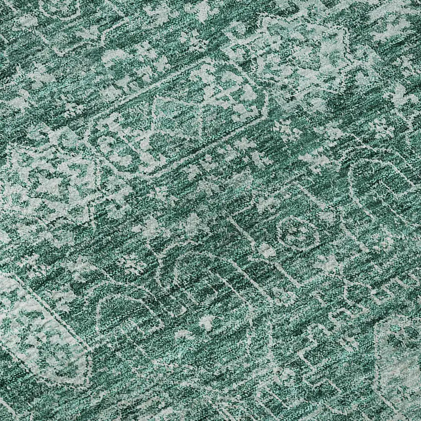 Teal And Aqua Floral Washable Area Rug With UV Protection Photo 9