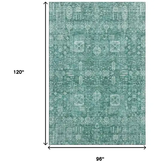 Teal And Aqua Floral Washable Area Rug With UV Protection Photo 9
