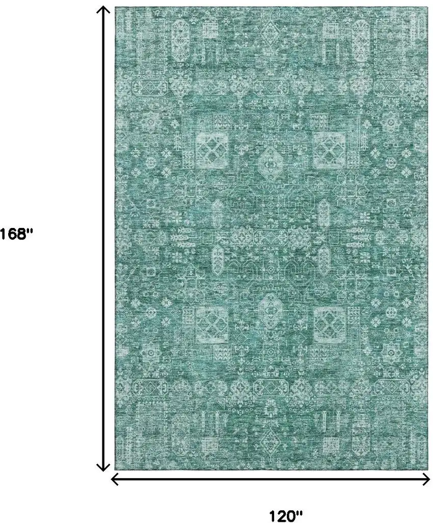 Teal And Aqua Floral Washable Area Rug With UV Protection Photo 3