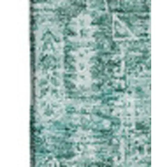 Teal And Aqua Floral Washable Area Rug With UV Protection Photo 3