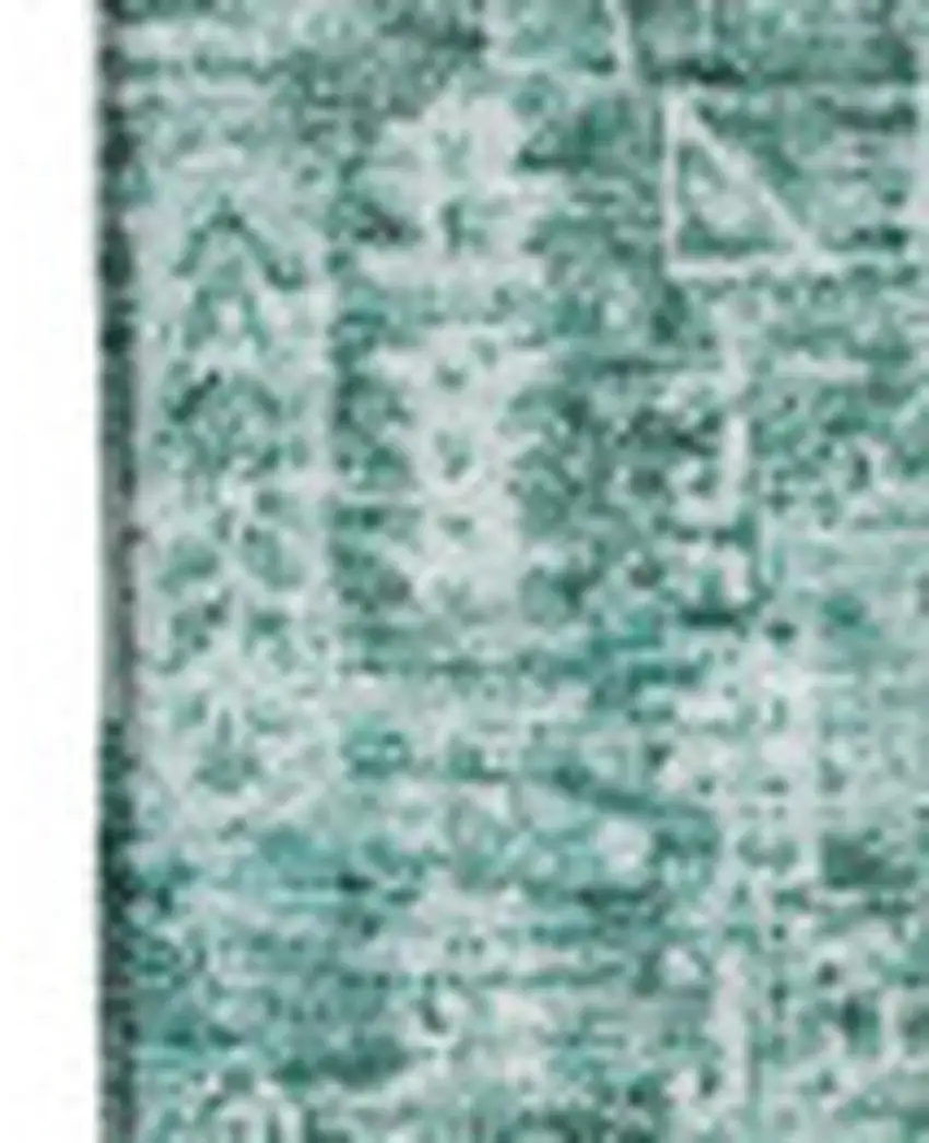 Teal And Aqua Floral Washable Area Rug With UV Protection Photo 3