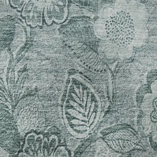 Teal And Aqua Floral Washable Area Rug With UV Protection Photo 8