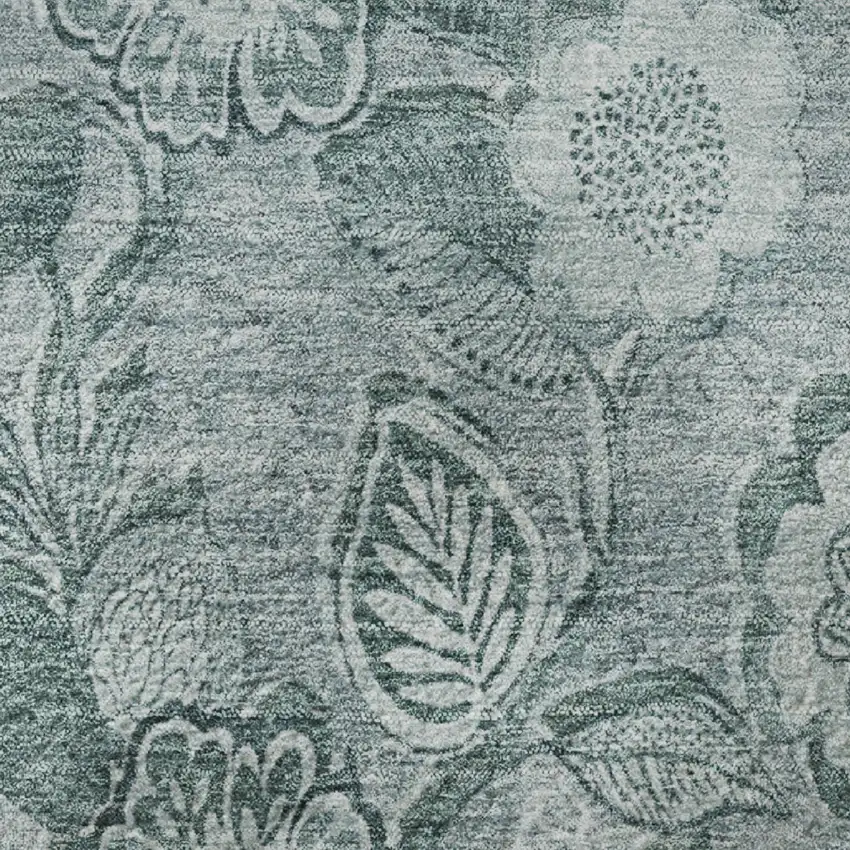 Teal And Aqua Floral Washable Area Rug With UV Protection Photo 8