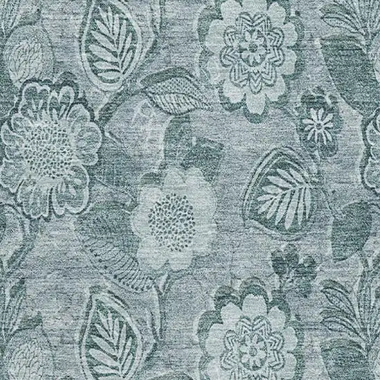 Teal And Aqua Floral Washable Area Rug With UV Protection Photo 3
