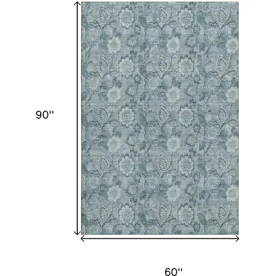 Teal And Aqua Floral Washable Area Rug With UV Protection Photo 9