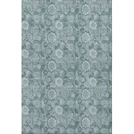 Teal And Aqua Floral Washable Area Rug With UV Protection Photo 4
