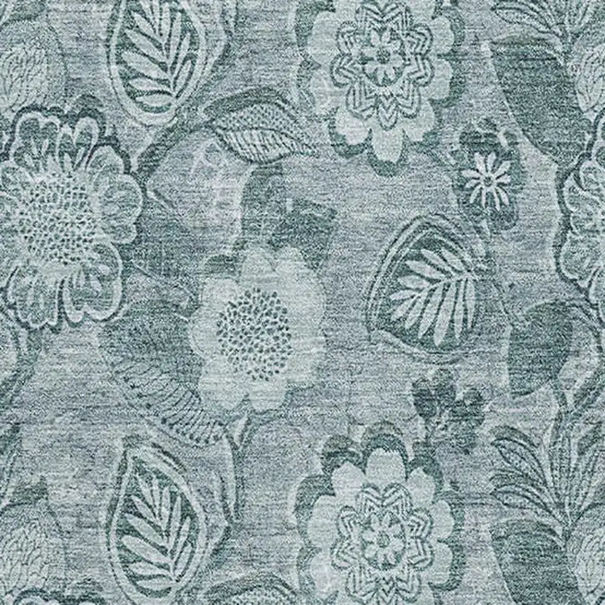 Teal And Aqua Floral Washable Area Rug With UV Protection Photo 3