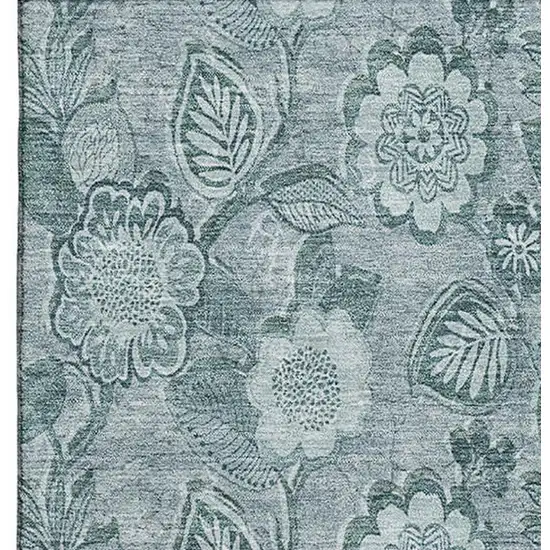 Teal And Aqua Floral Washable Area Rug With UV Protection Photo 3