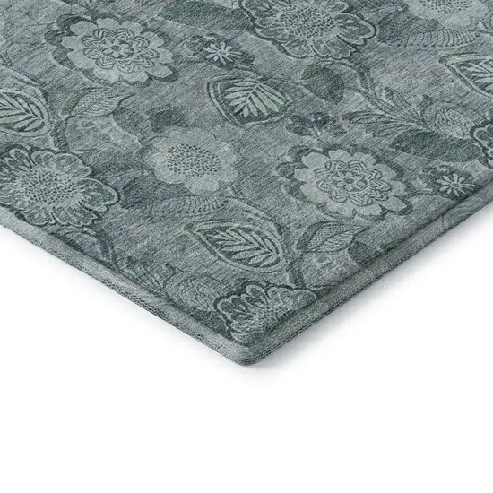 Teal And Aqua Floral Washable Area Rug With UV Protection Photo 8