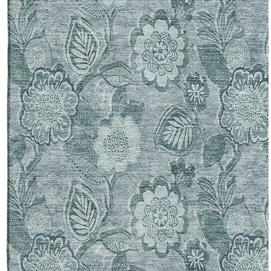 Teal And Aqua Floral Washable Area Rug With UV Protection Photo 4