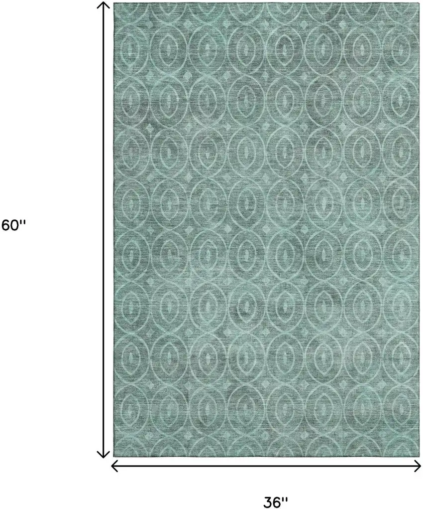 Teal And Aqua Geometric Washable Area Rug With UV Protection Photo 3