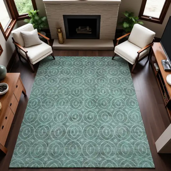 Teal And Aqua Geometric Washable Area Rug With UV Protection Photo 5