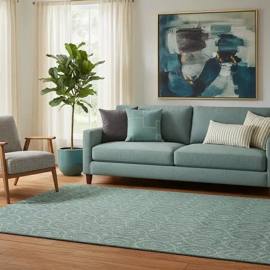 Teal And Aqua Geometric Washable Area Rug With UV Protection Photo 2