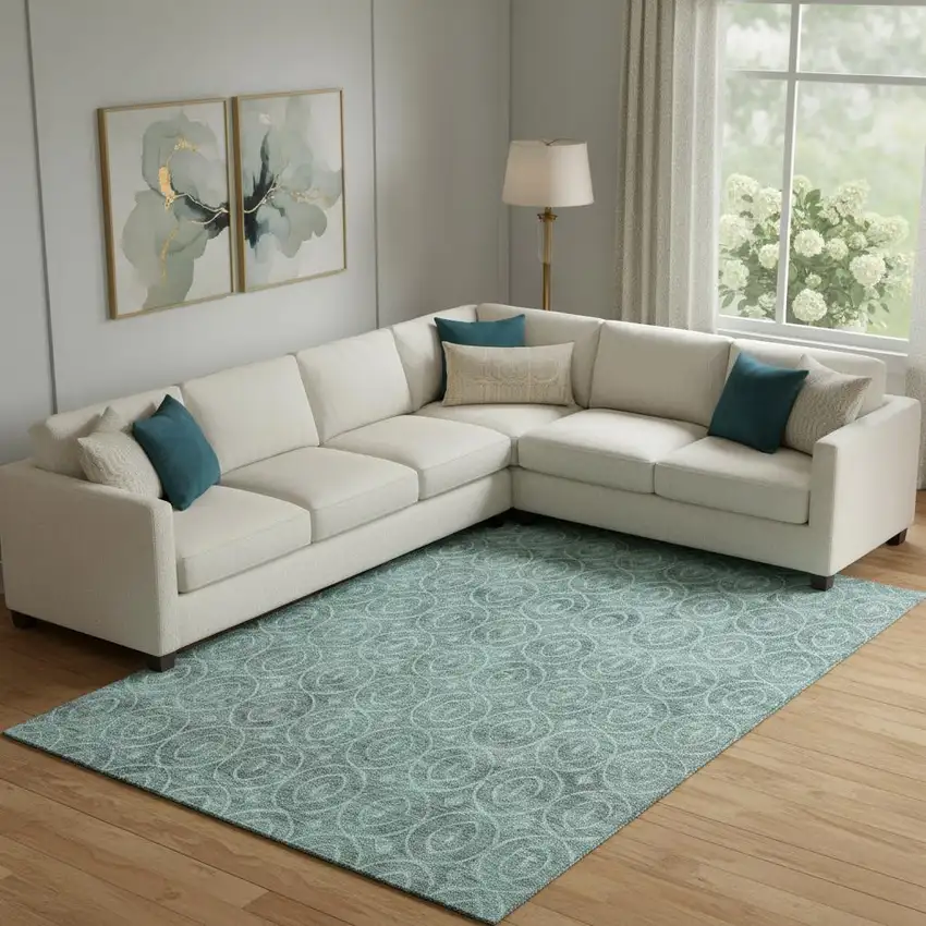 Teal And Aqua Geometric Washable Area Rug With UV Protection Photo 2