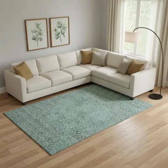 Teal And Aqua Geometric Washable Area Rug With UV Protection Photo 2