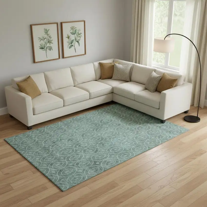 Teal And Aqua Geometric Washable Area Rug With UV Protection Photo 2