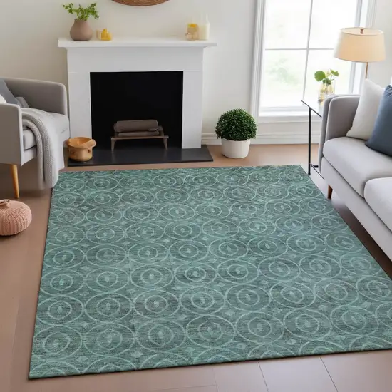 Teal And Aqua Geometric Washable Area Rug With UV Protection Photo 4