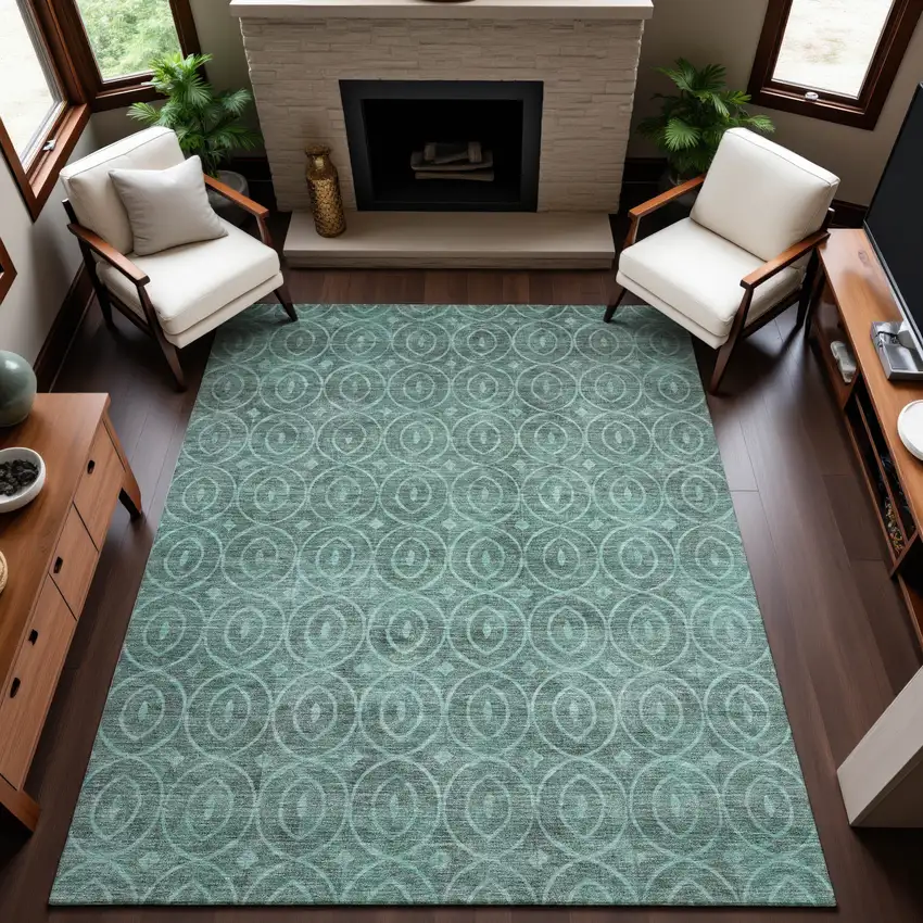 Teal And Aqua Geometric Washable Area Rug With UV Protection Photo 5