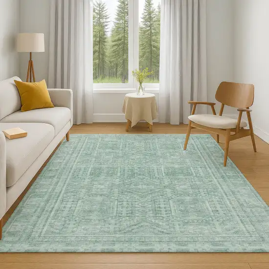 Teal And Aqua Geometric Washable Area Rug With UV Protection Photo 5