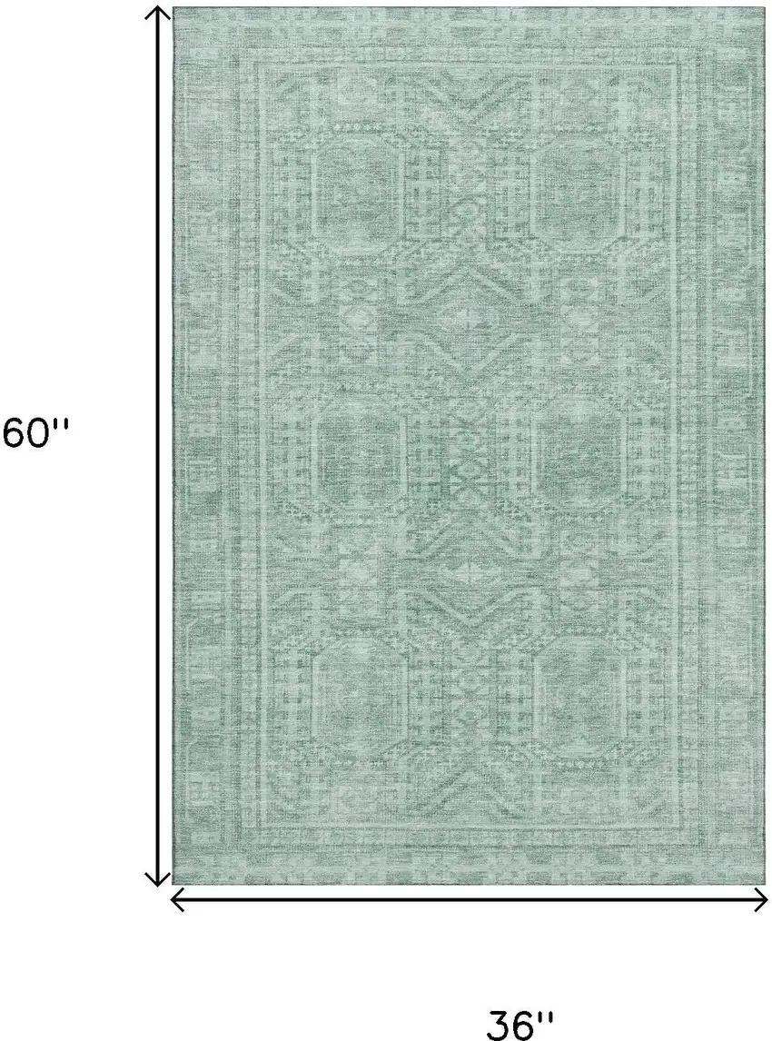 Teal And Aqua Geometric Washable Area Rug With UV Protection Photo 8