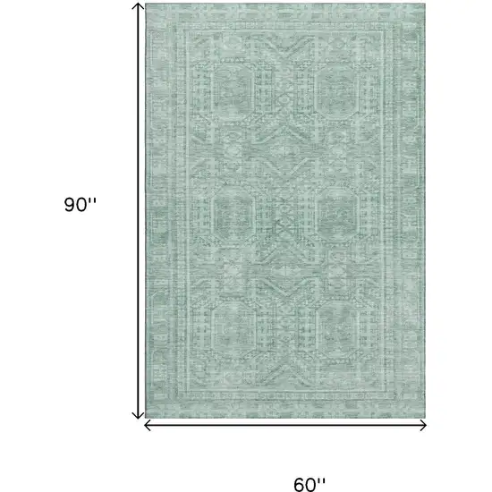 Teal And Aqua Geometric Washable Area Rug With UV Protection Photo 9