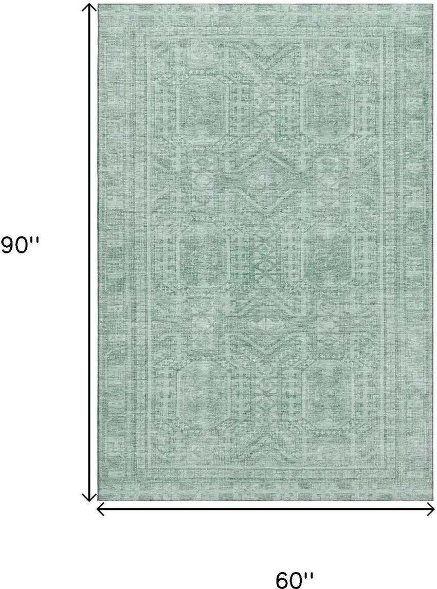 Teal And Aqua Geometric Washable Area Rug With UV Protection Photo 9