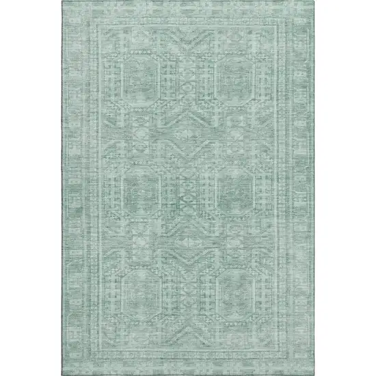 Teal And Aqua Geometric Washable Area Rug With UV Protection Photo 1
