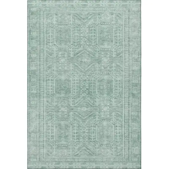 Teal And Aqua Geometric Washable Area Rug With UV Protection Photo 4
