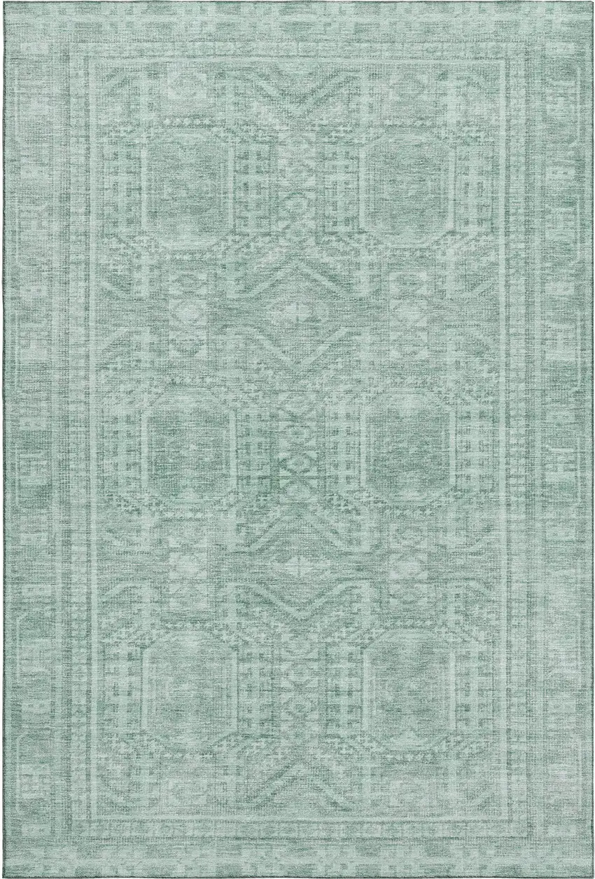 Teal And Aqua Geometric Washable Area Rug With UV Protection Photo 1