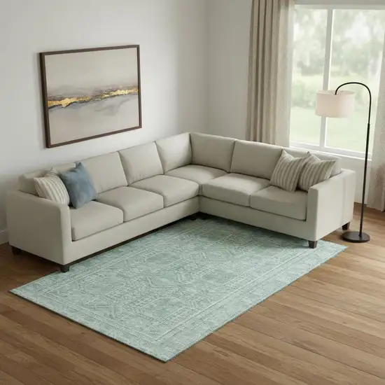 Teal And Aqua Geometric Washable Area Rug With UV Protection Photo 2