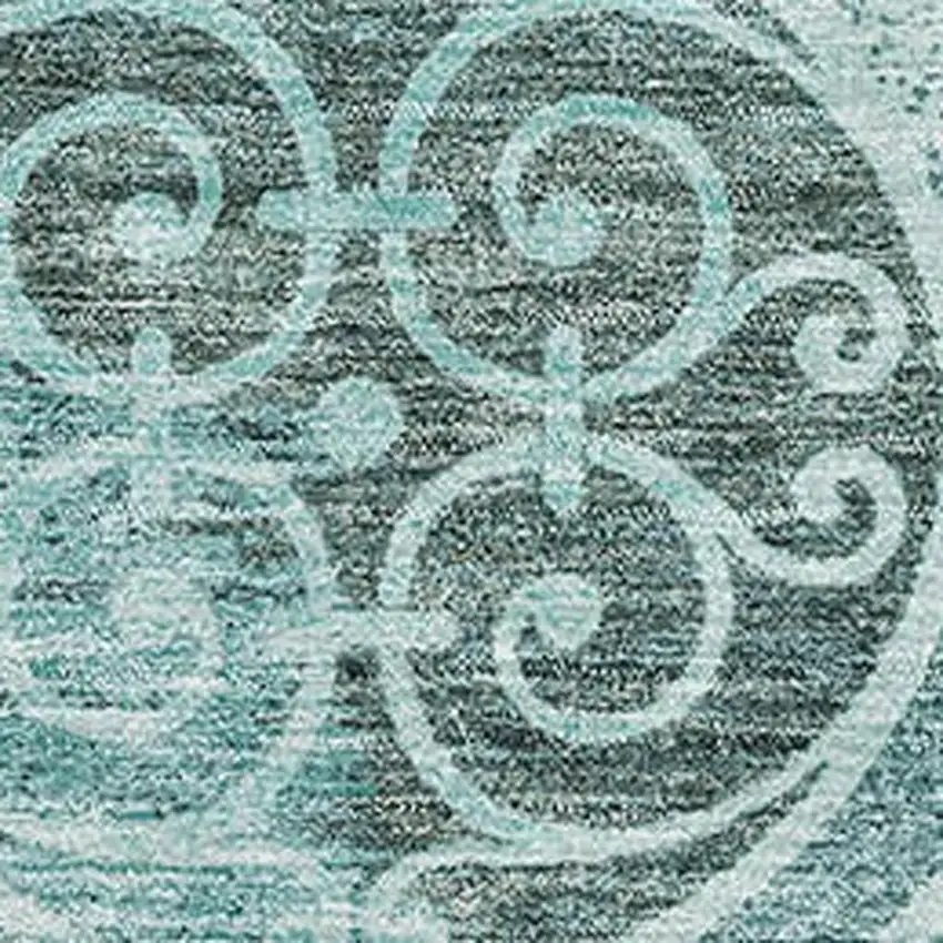 Teal And Aqua Medallion Washable Area Rug With UV Protection Photo 3