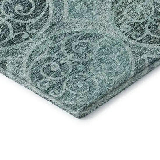 Teal And Aqua Medallion Washable Area Rug With UV Protection Photo 8