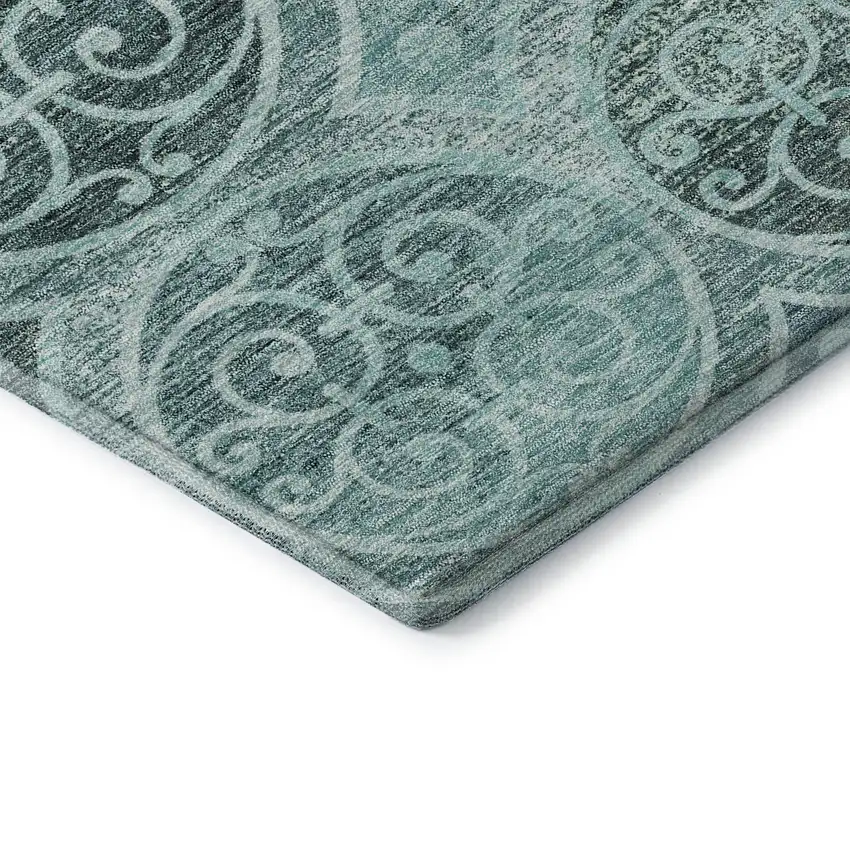 Teal And Aqua Medallion Washable Area Rug With UV Protection Photo 8
