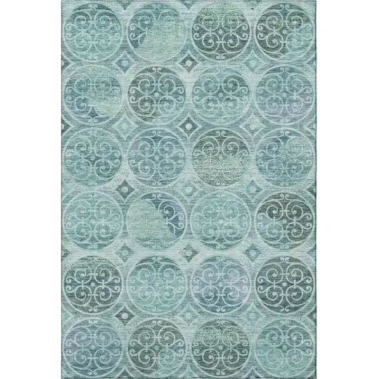 Teal And Aqua Medallion Washable Area Rug With UV Protection Photo 4