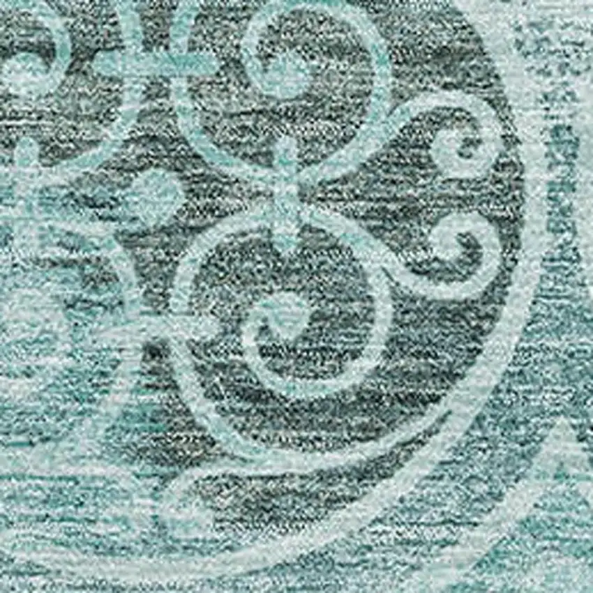Teal And Aqua Medallion Washable Area Rug With UV Protection Photo 3