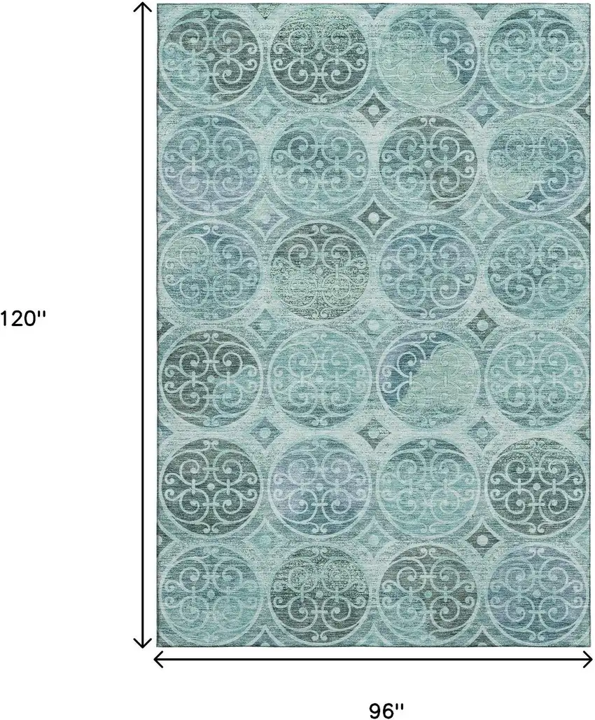 Teal And Aqua Medallion Washable Area Rug With UV Protection Photo 3