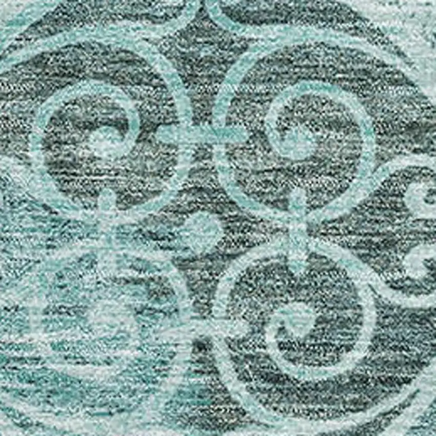 Teal And Aqua Medallion Washable Area Rug With UV Protection Photo 3