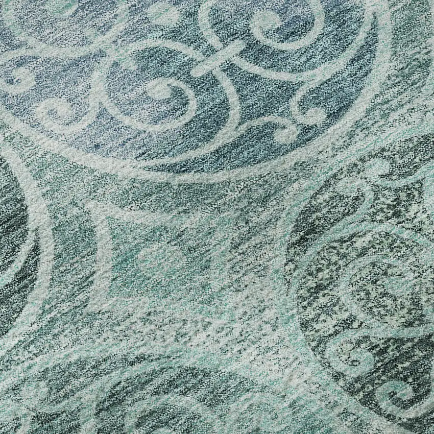 Teal And Aqua Medallion Washable Area Rug With UV Protection Photo 9