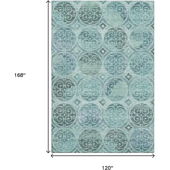 Teal And Aqua Medallion Washable Area Rug With UV Protection Photo 3