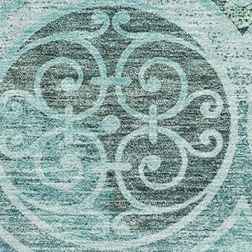 Teal And Aqua Medallion Washable Area Rug With UV Protection Photo 4